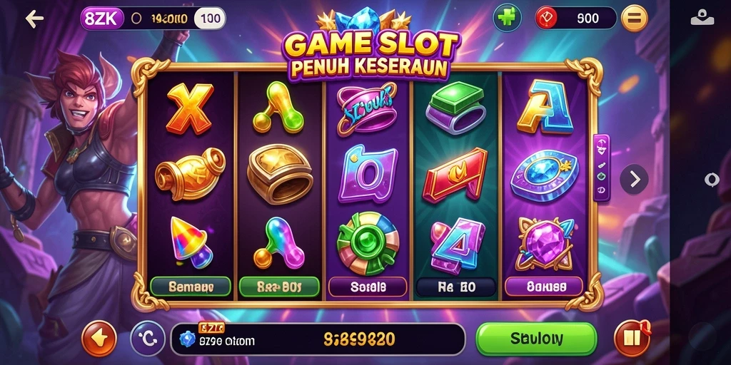 Screenshot gameplay 8ZK menampilkan momen seru saat memutar gulungan Slot.