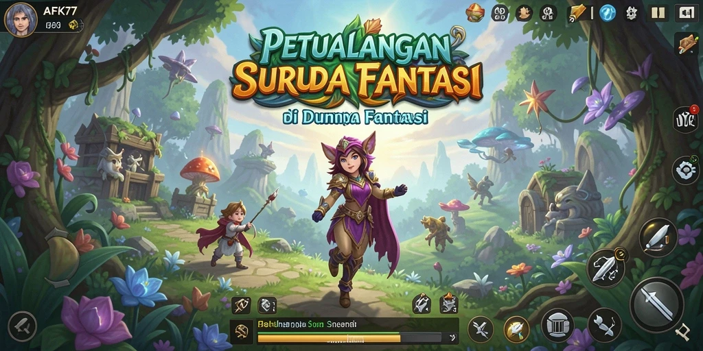 Tampilan screenshot utama AFK77 menunjukkan aksi petualangan yang seru.