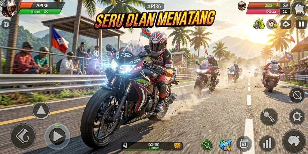 Tampilan bermain API36 dengan aksi balapan motor yang mendebarkan.