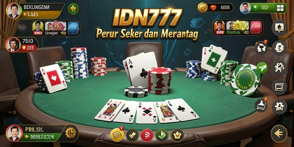 Screenshot gameplay IDN777 menunjukkan aksi poker yang mengasyikkan.