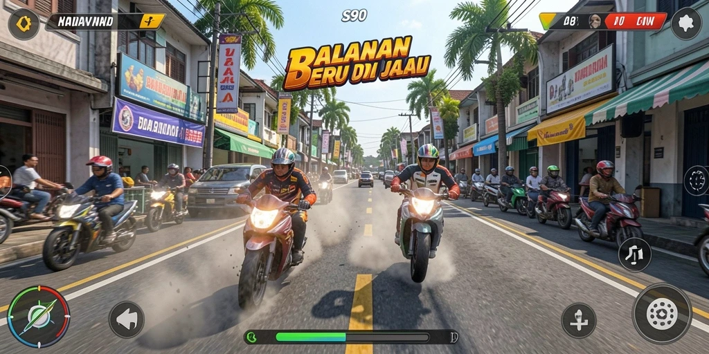 Gambar menampilkan aksi balapan seru dalam S80 dengan grafik yang memukau.
