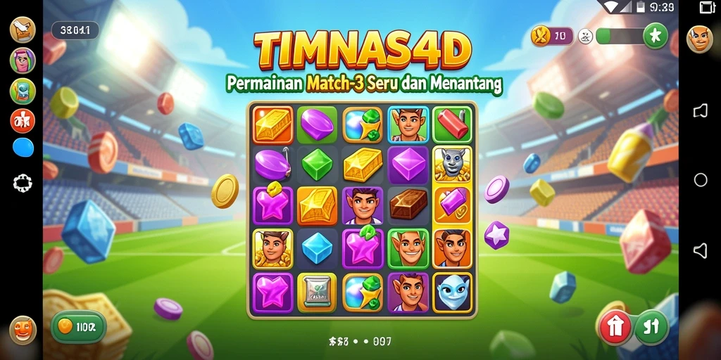 Tampilan gameplay seru dari TIMNAS4D dengan aksi Match-3 yang menarik.